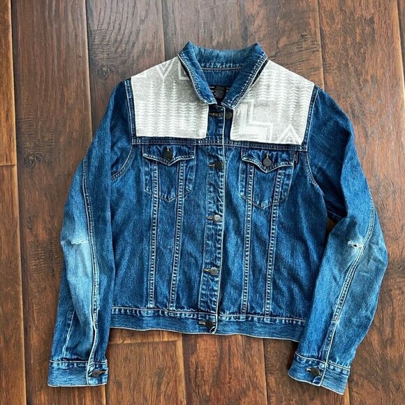 Vintage Abercrombie Jean Jacket sz L Pendeleton Wool ICONIC Cyndy Love Aspen - Picture 2 of 9